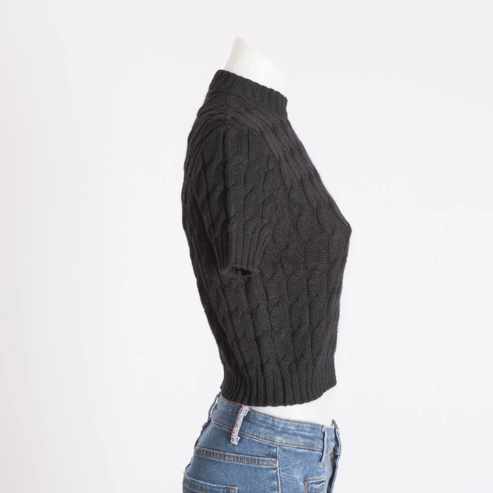 Krizia Maglia Black Cable Knit Wool Sweater Size US 4 - Picture 4 of 6